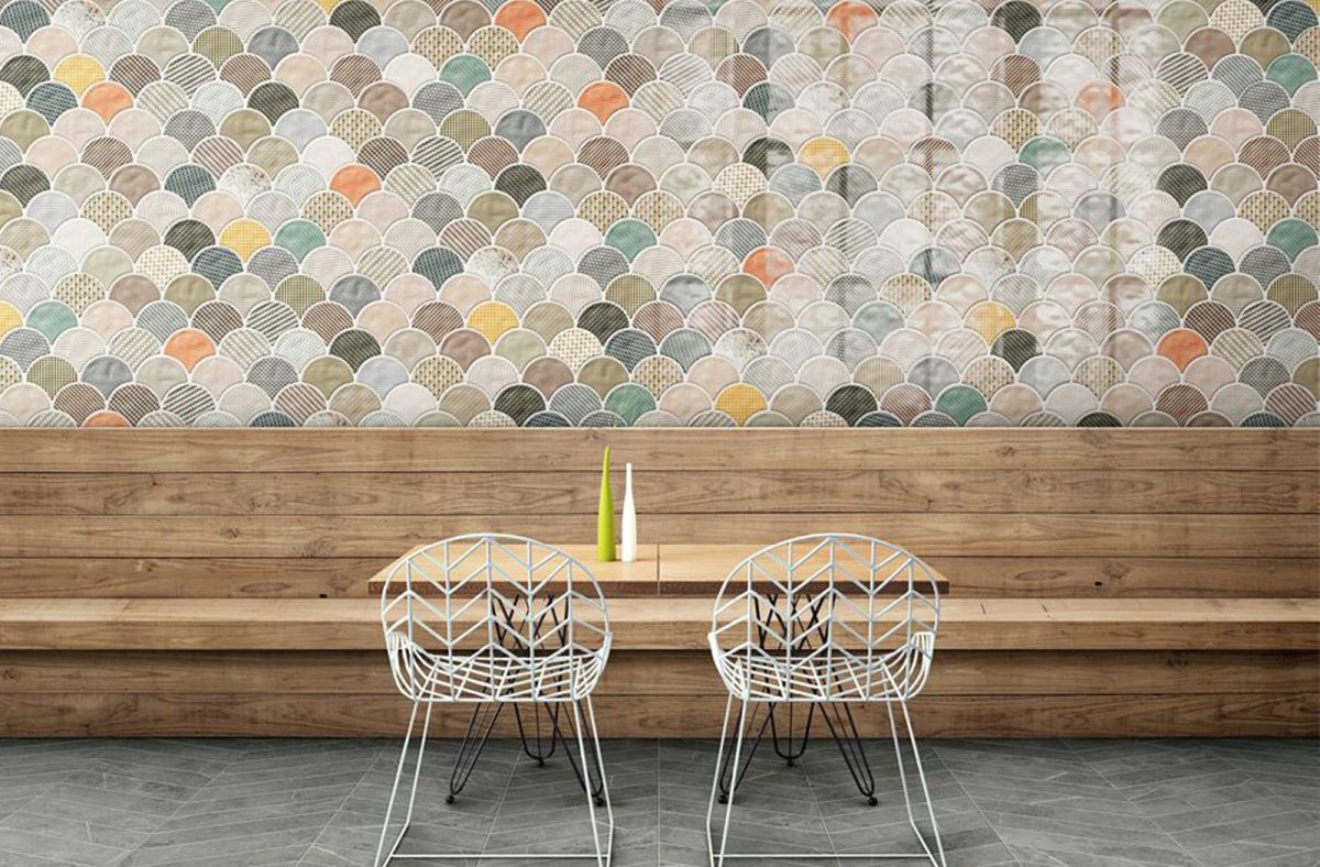 Gạch Mosaic Vảy Cá Bóng Tây Ban Nha 30.7x30.7cm Ốp Tường Trang Trí Đa Sắc Màu Họa Tiết Vải 31SCMO-PA - Ảnh 2