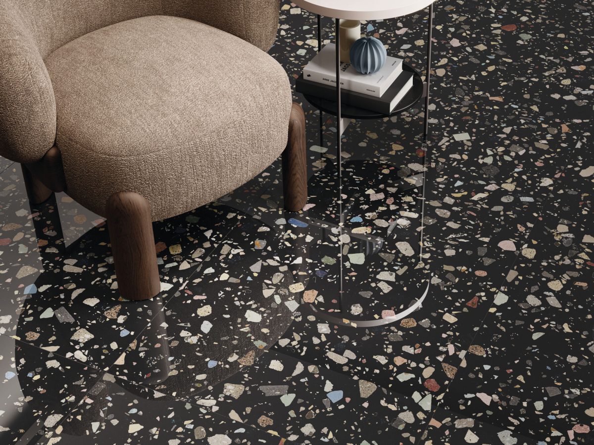 Gạch Đá Mài Tây Ban Nha Mặt Bóng Truyền Thống Chip Đá Quý Gemstone Terrazzo 60x120cm, 120x120cm - Ảnh 3