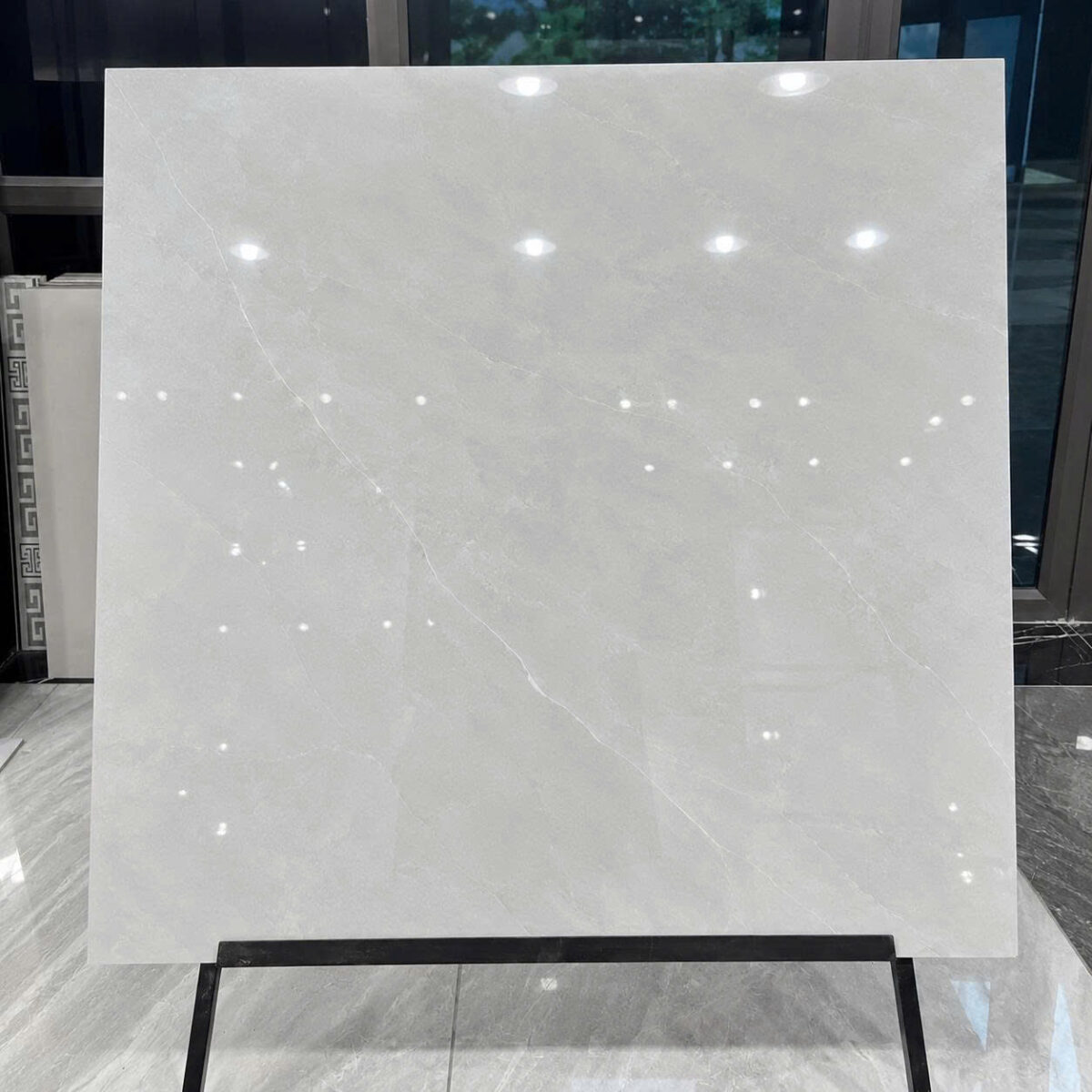 Gạch bóng lát sàn nhập khẩu cao cấp 100x100cm vân đá cẩm thạch marble kem xám trắng - Ảnh 19